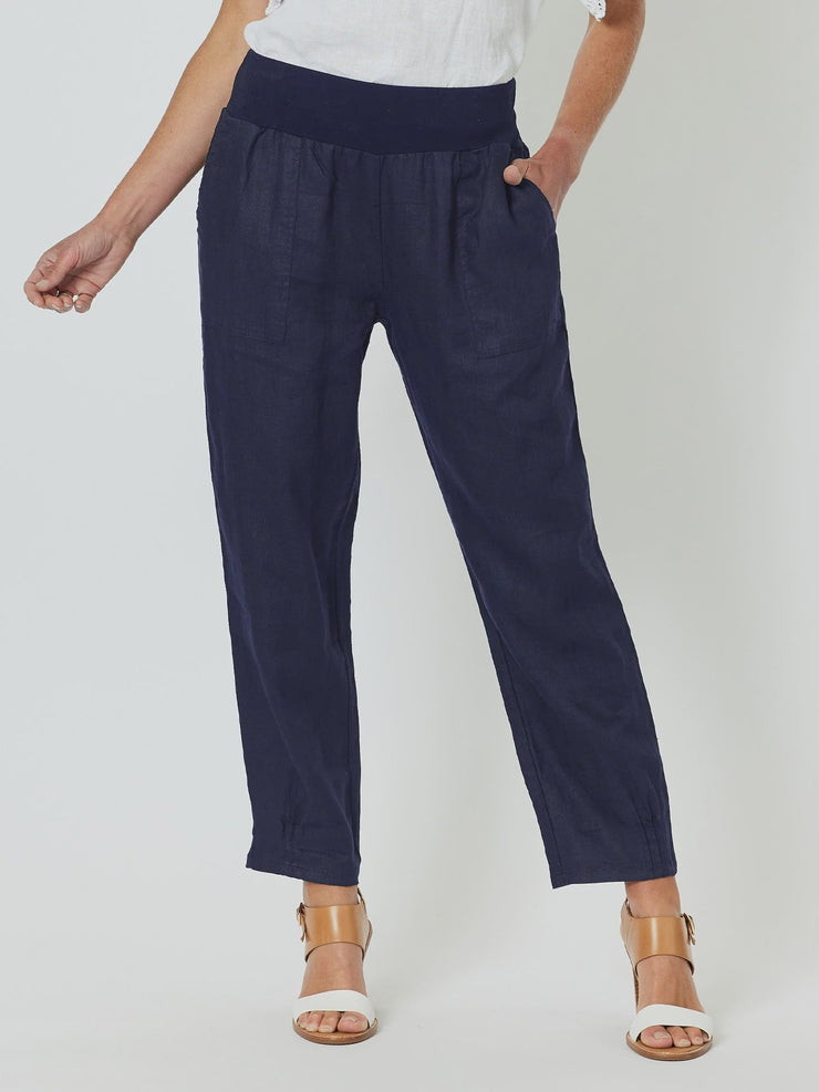 Sarah Linen Pants - Navy
