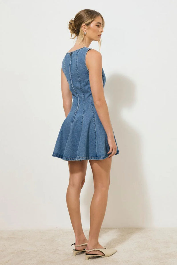 Mon Renn Nomada Denim Mini Dress - Mid Indigo
