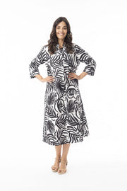 Orientique Suriname 3/4 Sleeve Shirt Dress - Black