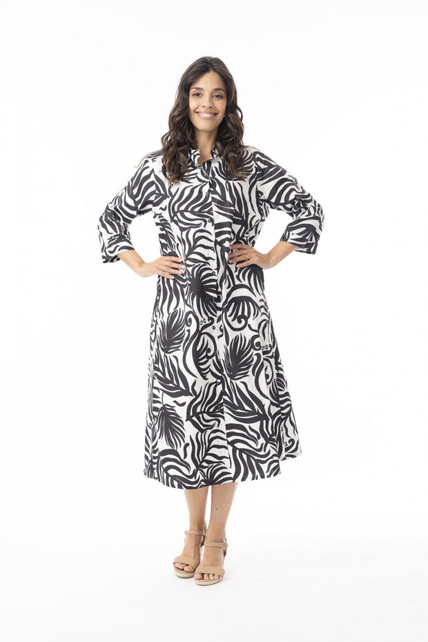 Orientique Suriname 3/4 Sleeve Shirt Dress - Black