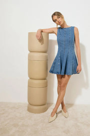 Mon Renn Nomada Denim Mini Dress - Mid Indigo