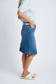 Knee Length Denim Skirt - Light Blue