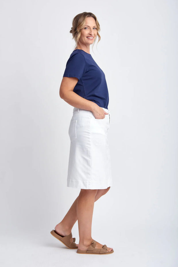 Denim Knee Length Skirt - White