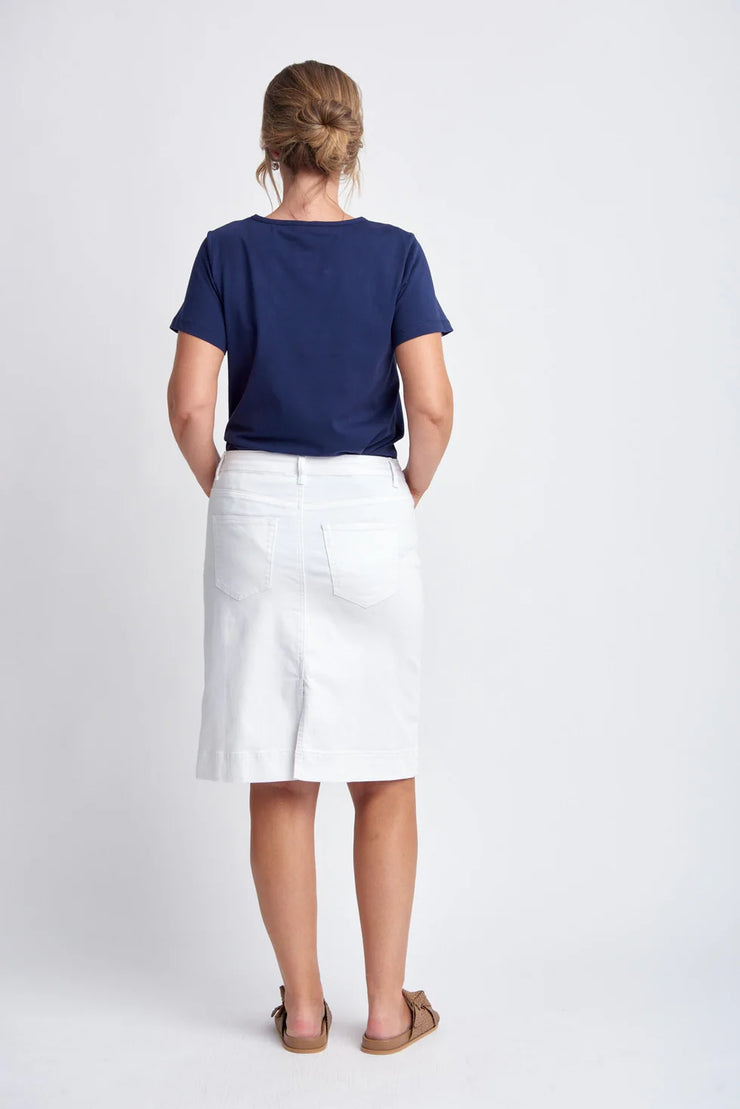 Denim Knee Length Skirt - White