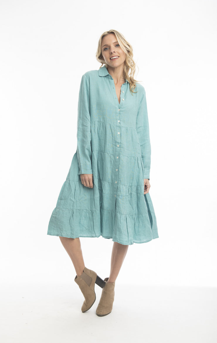 Linen Collar Dress Seafoam Escape by OQ