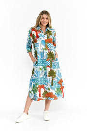 One Summer Sofia Short Dress Greek Island Aqua