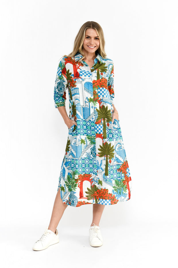 One Summer Sofia Short Dress Greek Island Aqua
