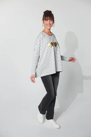 Mala Cloud Heart Grey Stripe Tshirt Haven