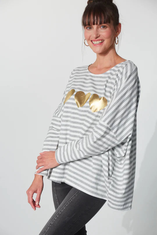 Mala Cloud Heart Grey Stripe Tshirt Haven