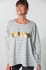 Mala Cloud Heart Grey Stripe Tshirt Haven