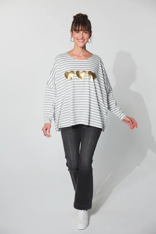 Mala Cloud Heart Grey Stripe Tshirt Haven