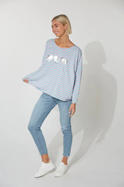 Mala T-Shirt HEart Stripes Aqua Pink Haven 