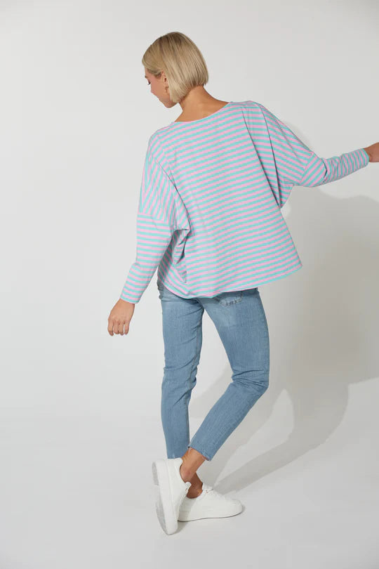 Mala T-Shirt HEart Stripes Aqua Pink Haven 