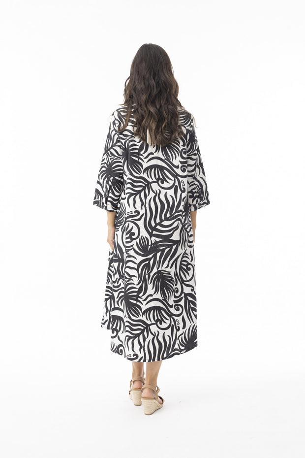 Orientique Suriname 3/4 Sleeve Shirt Dress - Black