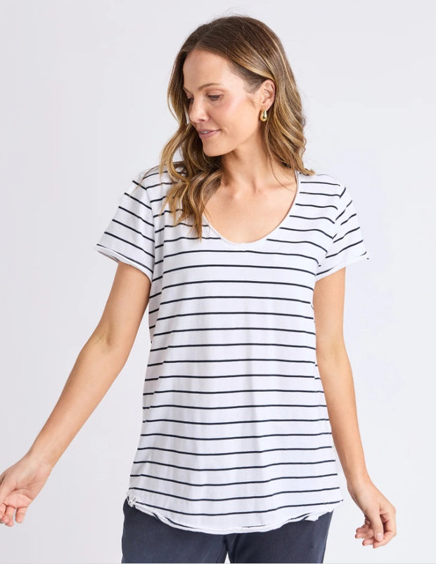 Elm-Pima-Stripe-Vee-Tee-White---Navy