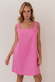 Kaleido Linen Square Neck Shift - Pink