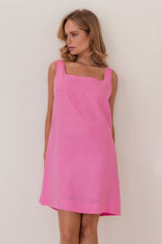 Kaleido Linen Square Neck Shift - Pink