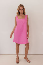 Linen Square Neck Shift - Pink
