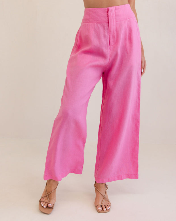 Kaleido Linen  Wide Leg Pants - Pink