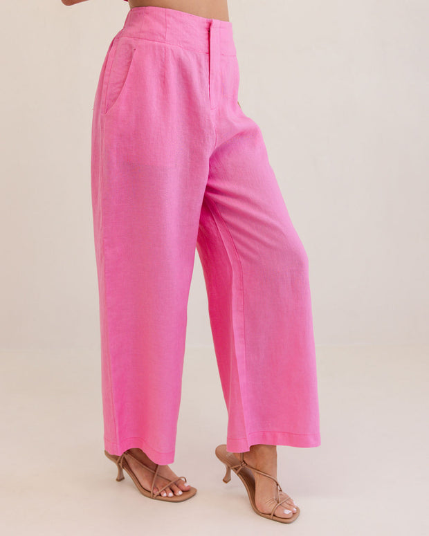 Kaleido Linen  Wide Leg Pants - Pink
