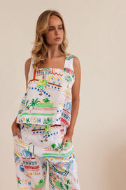 Linen Square Neck Tank - Marrakesh