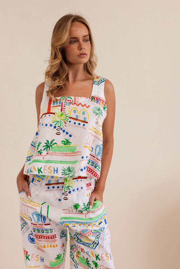 Linen Square Neck Tank - Marrakesh