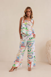 Kaleido Linen Wide Leg Pants - Marrakesh