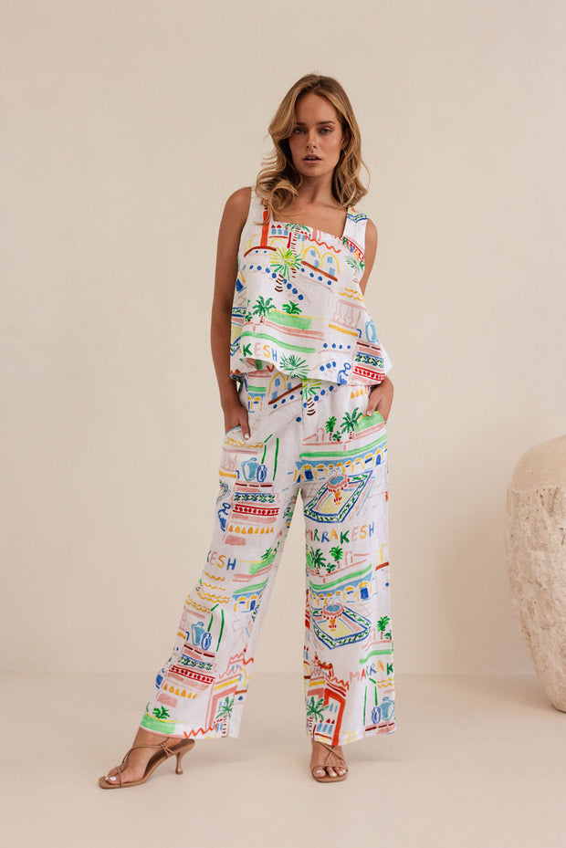Kaleido Linen Wide Leg Pants - Marrakesh