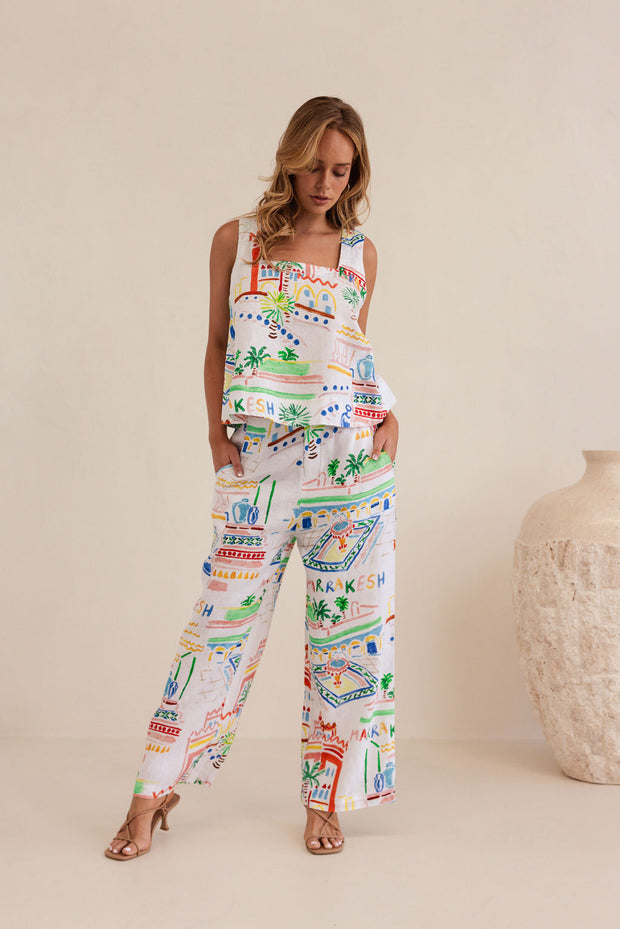 Kaleido Linen Wide Leg Pants - Marrakesh