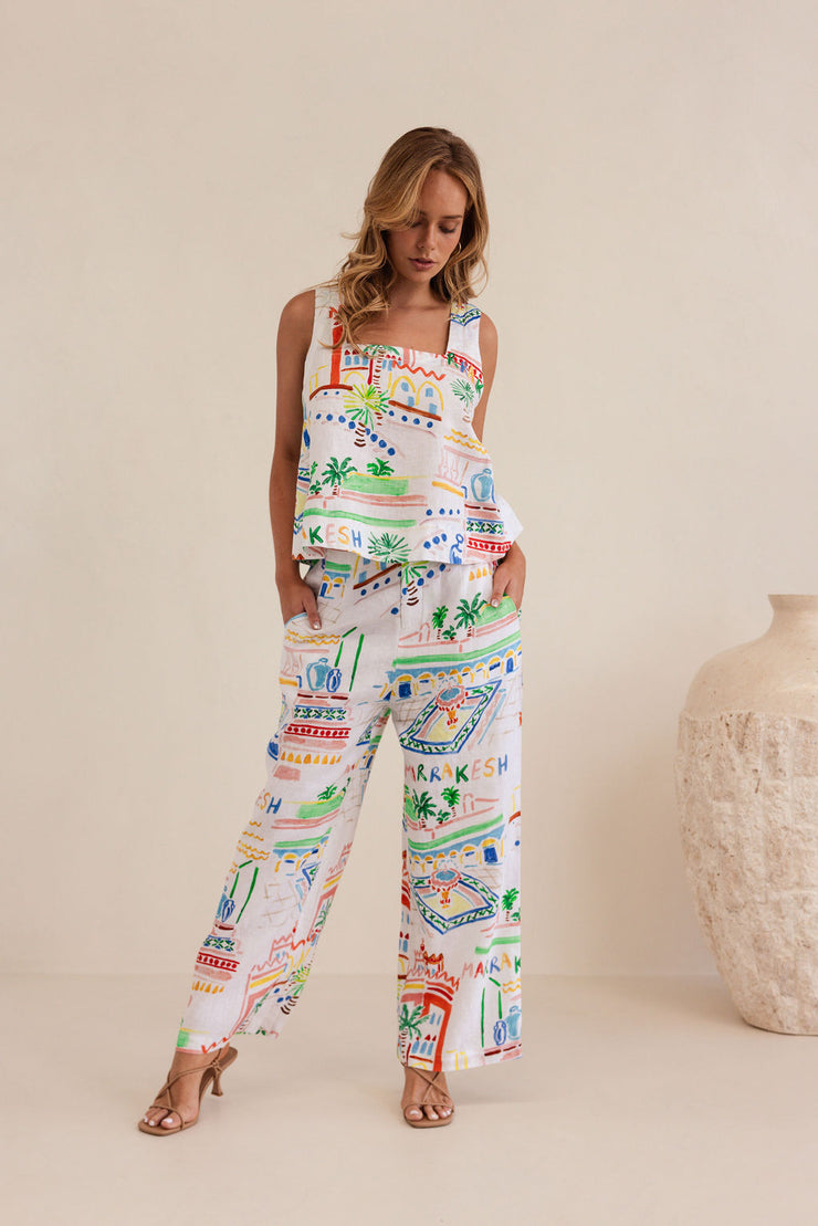 Kaleido Linen Wide Leg Pants - Marrakesh