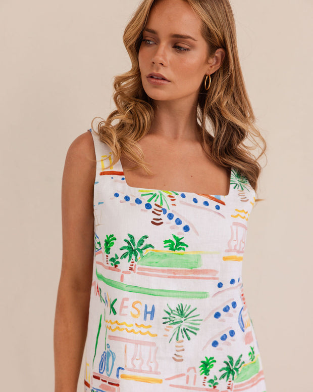 Kaleido Linen Square Neck Shift - Marrakesh
