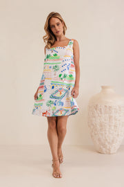 Kaleido Linen Square Neck Shift - Marrakesh
