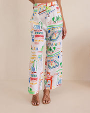 Kaleido Linen Wide Leg Pants - Marrakesh