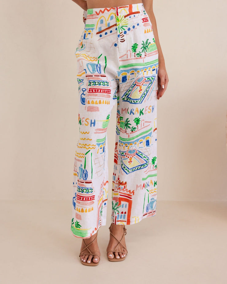 Kaleido Linen Wide Leg Pants - Marrakesh