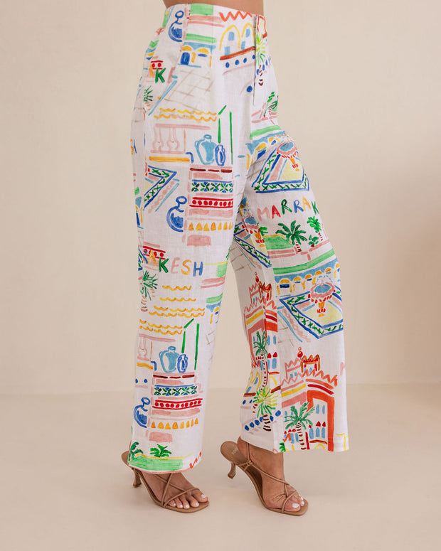 Kaleido Linen Wide Leg Pants - Marrakesh