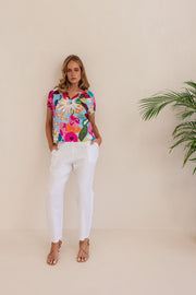 Linen Short Sleeve Top - Bloom Burst