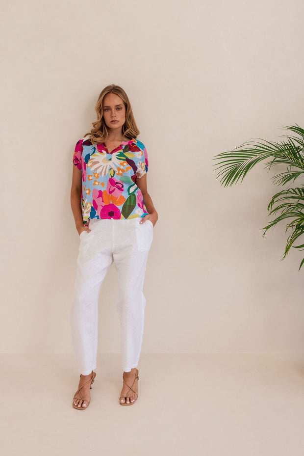Linen Short Sleeve Top - Bloom Burst