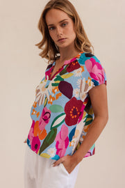 Linen Short Sleeve Top - Bloom Burst