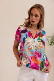Linen Short Sleeve Top - Bloom Burst