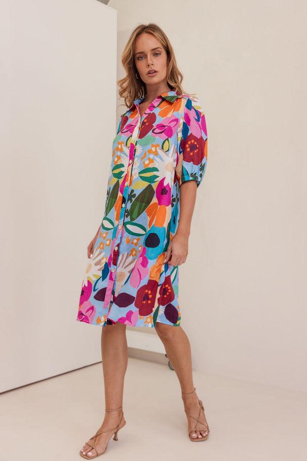 Linen Shirt Dress - Bloom Burst