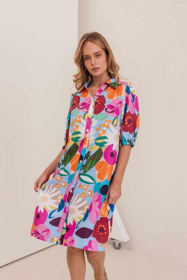 Linen Shirt Dress - Bloom Burst