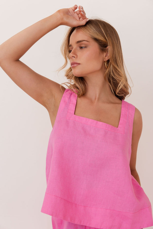 Kaleido Linen Square Neck Tank - Pink