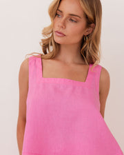 Kaleido Linen Square Neck Tank - Pink