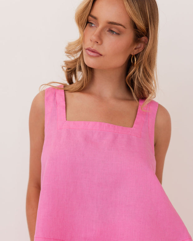 Kaleido Linen Square Neck Tank - Pink