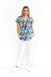 Kayla S/S Cotton Blouse - Abstract Tropical