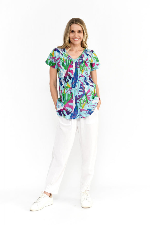 Kayla S/S Cotton Blouse - Abstract Tropical