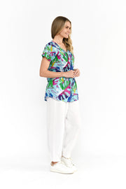 Kayla S/S Cotton Blouse - Abstract Tropical
