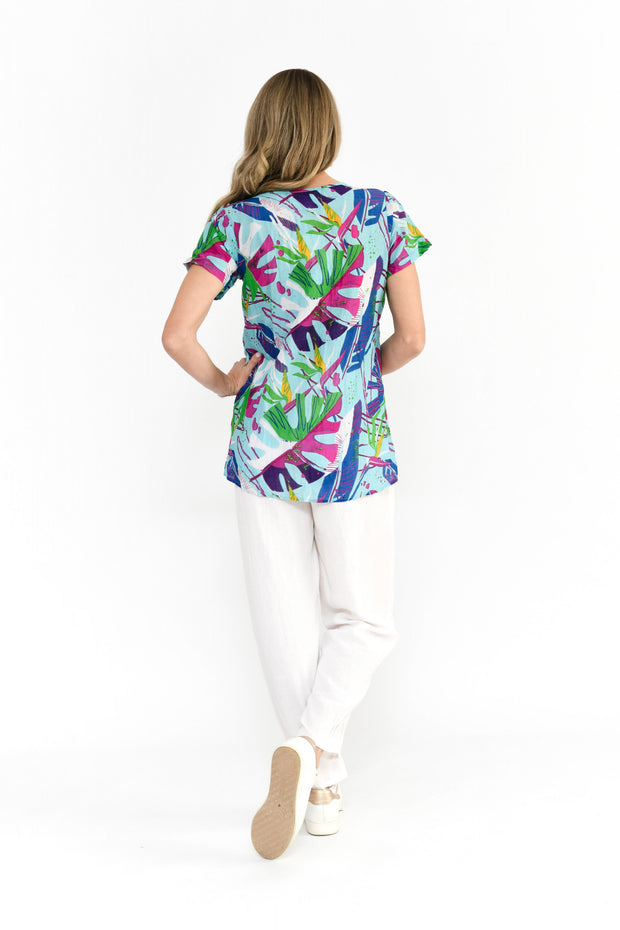 Kayla S/S Cotton Blouse - Abstract Tropical