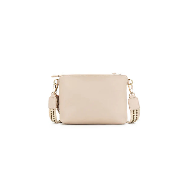 Maggie 3 Compartment Cross Body Bag - Oatmeal