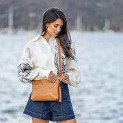 Black Caviar Designs Maggie 3 Compartment Cross Body Bag - Tan